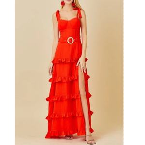 Vestido Maxi de Gasa sin Mangas con Parches para Mujer, Ecológico, Transpirable, Lavable, Diseño Vacay Breeze, OOTD, Verano - Product Image 1