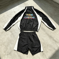 Ensemble de survêtement coupe-vent personnalisé pour homme, veste zippée en nylon et short, ensemble de jogging unisexe avec logo brodé