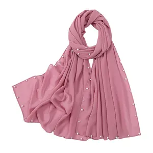 Customize high quality chiffon scarves with pearls Muslim women shawls scarves Malaysia hijabs