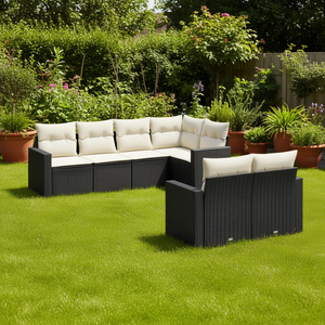 Ensemble de canapés de jardin en rotin d'extérieur noir contemporain, en PE tressé, imperméable, avec coussins en mousse haute densité, 6 places, mobilier de patio - Product Image 2