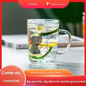Poignée de tasse d'eau graduée pour enfants en <span class=keywords><strong>verre</strong></span> de dessin animé R2508-677 pour le petit déjeuner étudiant à usage domestique également pour les tasses de lait en poudre - Product Image 6