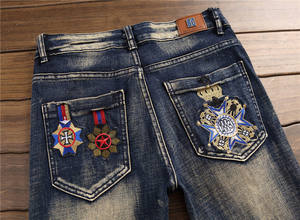 مصنع الصين عالية الجودة رخيصة مخصص الجينز الرجال الجملة الأسود شعار العلامة التجارية ضئيلة تناسب الجينز المغسول للرجال - Product Image 4