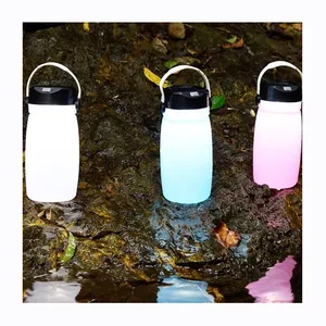 Nueva tetera de carga Solar Led multifuncional de viaje portátil para exteriores, taza luminosa, botella de agua de silicona, lámpara de Camping