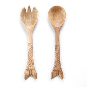 Juego de Cucharas de Madera Hechas a Mano con Forma de Pez, Juego de Cuchara y Tenedor de Madera Maciza para Cocina, Comedor y Servir - Product Image 2
