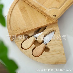 Bamboo Cheeseboard Set Round Wooden With <b>Knife</b> And Fork For Serving Cheese And <b>Bread</b> Solid Wood Design - Product Image 5