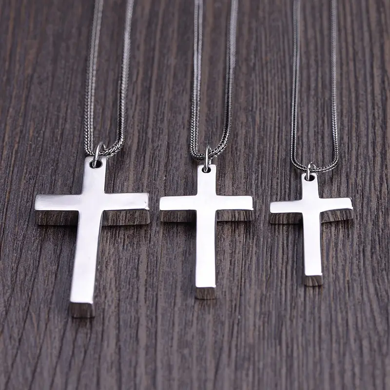 S925 Sterling Silver Retro Polished craft Silver Cross Pendant romantic couple necklace personalized necklace