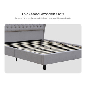 Panel de marco de cama de tela de terciopelo de lino de Venta caliente personalizado de fábrica acolchado de madera cama tapizada moderna con cabeceros copetudos - Product Image 3