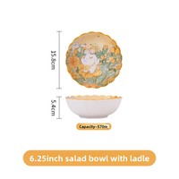 Bol à soupe en céramique à double poignée, motif lapin fleuri de dessin animé, assiette de table, plat à salade, plateau de cuisson, vente en gros