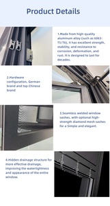 Fenêtres à battants en alliage d'aluminium SINDRE avec isolation thermique en GFRP, résistantes aux impacts d'ouragan, pour villas - Product Image 3