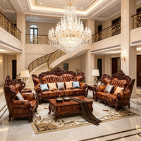 Luxuriöses Europäisches Königliches Handgeschnitztes Massivholz Echtleder-Sofa-Set Klassische Wohnzimmermöbel 3-2-1-Sitzer