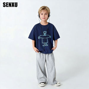 Pantalones deportivos informales para <span class=keywords><strong>niño</strong></span>, de piernas anchas con estampado a cuadros, tejido de punto de algodón, técnica lavada, estilo de mallas rectas - Product Image 2