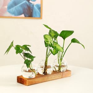 Drops hipping Desktop Planter Terrarium mit Holz regal 3 Glas birne Blumenvasen Vermehrung station - Product Image 6