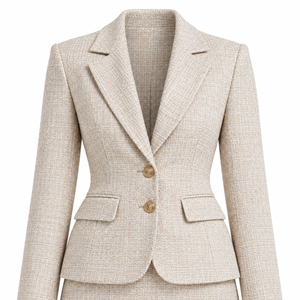 Conjunto de Traje de Tweed Beige para Mujer, Blazer Entallado y Minifalda, Atuendo Formal de Dos Piezas para Oficina - Product Image 4