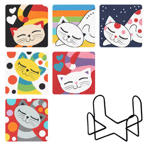 แผ่นรองแก้วอะคริลิคทรงกลมแบบมีฐานไม้ก๊อก สำหรับงาน DIY ทำมือ ลายเพชร ชุดอุปกรณ์ทำแผ่นรองแก้ว - Product Image 4