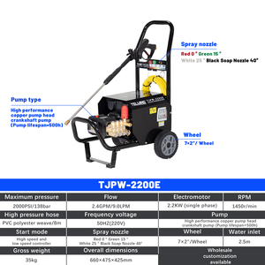 Nettoyeur haute pression électrique TLJ 2000psi 138bar, réglable et portable, simple d'utilisation, idéal pour nettoyer les terrains de football et les barrières. - Product Image 6