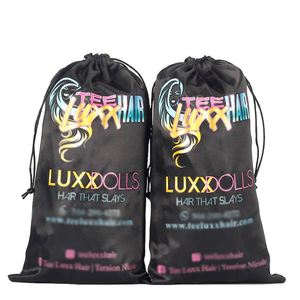 Pochette de rangement pour perruque en satin biodégradable de luxe avec logo personnalisé, fermeture à cordon – Réutilisable, durable, cadeau promotionnel pour les cheveux - Product Image 2