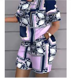 Conjuntos de Camiseta y Pantalones Cortos de Poliéster para <span class=keywords><strong>Mujer</strong></span>, Estampados a la Moda, Verano, Diseño Liso y a Cuadros, Teñido Uniforme, Ecológicos - Product Image 6