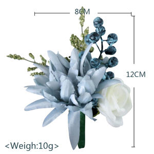 Ychonリストコサージュリストレットバンドブレスレットと結婚式の花のアクセサリーウエディングスーツの装飾のための男性のブートニエールセット - Product Image 4