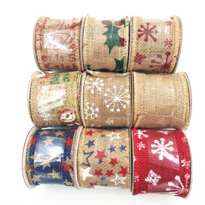 Grande conception décoration de Noël tissu tirer rubans vente chaude toile de jute filaire bord ruban nouveau Style Nylon <span class=keywords><strong>bobine</strong></span> cadeau - Product Image 1