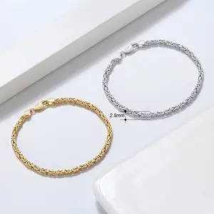 New Trendy 18K Gold Plated Byzantine Link Chain Bracelet Jewelry 2.5mm Sterling Silver 925 Chain Bracelets