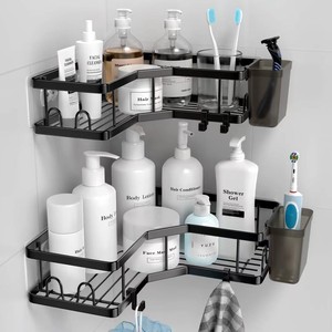 Rak penyimpanan segitiga baja karbon, rak penyimpanan perlengkapan mandi sudut dinding tidak berlubang, tempat penyimpanan produk mandi terpasang di dinding - Product Image 1