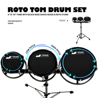 Beatello JBK Roto Toms Batterie Set 3 Pcs/Set Roto Durm Set 6 Pouces 8 Pouces 10 Pouces Toms avec Black Bass Shock Head & Roto Stand