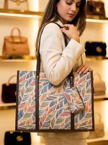 Ensemble de sacs fourre-tout en polyester écologique avec broderie jacquard à motif de feuilles, sac à bandoulière zippé et pochette à monnaie - Collection Elite Craft Studio - Product Image 2