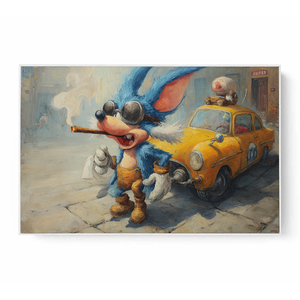 Venta al por mayor directa de pintura al óleo pintada a mano de dibujos animados abstractos de ratón azul y coche con alto clic para el hogar, el hotel y la Oficina - Product Image 3