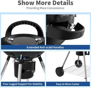 Portable Black BBQ Grill Adjustable Fan Small <b>Kettle</b> Smoker Easy-to-Light Charcoal/Wood Fire Pit for Outdoor Powder Coated - Product Image 6