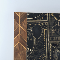 Panneau de densité haute résistance, placage en noyer, motif en chevrons, noir, or, serpent, pour meubles sur mesure, décoration intérieure commerciale