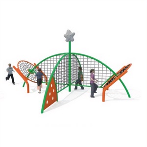 Structure de jeu triangulaire noire de haute qualité avec toboggan orange, balançoires, <span class=keywords><strong>zone</strong></span> d'escalade et tabourets champignons pour parc - Product Image 6