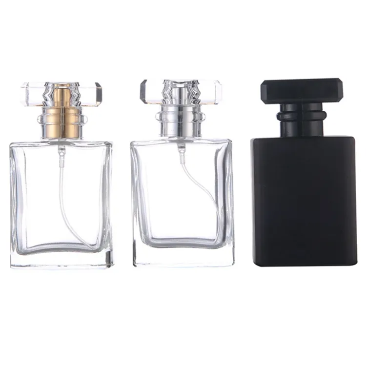 Wholesale Empty Perfume Atomizer 30 ml 50 ml 100 ml Clear Black Square Spray Glass Perfume Bottle with Sprayer