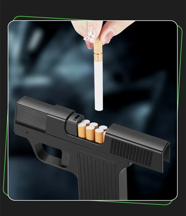 Novel Gun Model Windproof Refillable Cigarette Lighter With Cigarette Box Capacity Of 10pcs