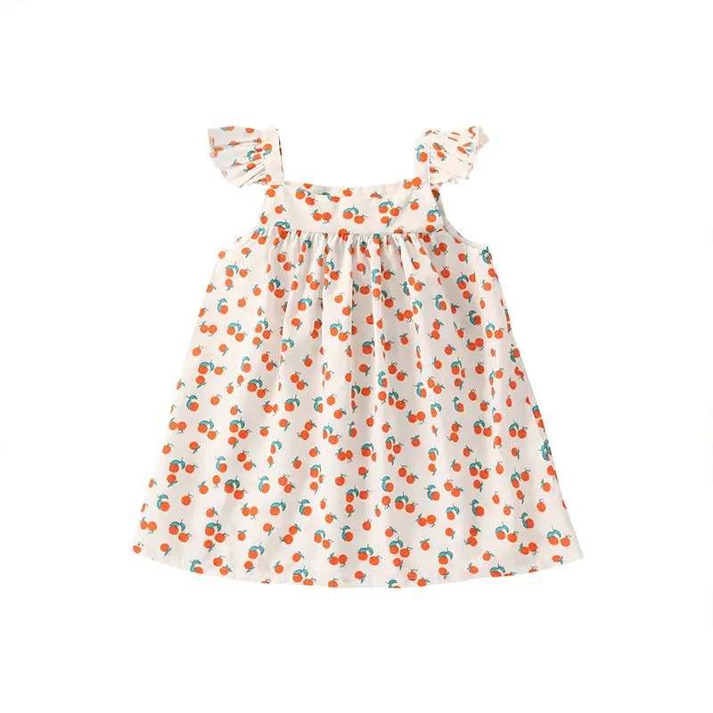 Boutique all'ingrosso abbigliamento in cotone frutta arancione stampa estate maniche a mosca abiti da bambino per bambini per ragazze