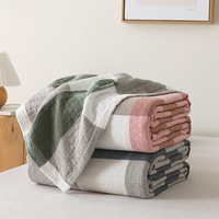 Plaid rectangulaire 39"x59" en coton 100% à motif carré contrasté, tricot haute densité, absorbant la transpiration et respirant, couverture de lit