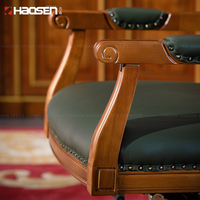 Chaise de bureau rétro en cuir vert à dossier moyen en bois Mobilier de bureau pivotant classique Chaise avec roulettes