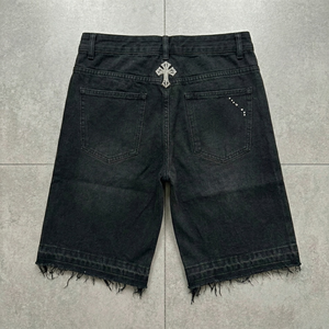 Hot Supplier Custom Vintage Washed Rhinestone Denim Shorts Man's Bling Crystal <b>Beaded</b> Jean Shorts TKAN833 Summer Fashion Shorts - Product Image 2