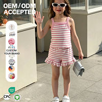 Tenues 2 pièces pour filles, été, filles, 300 g/m², tissu éponge rayé, débardeur sans manches et ensemble short, vêtements pour bébé fille