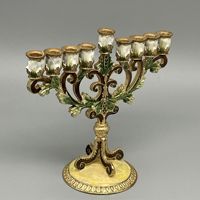 Ménorah décorative traditionnelle en émail, fleur peinte à la main, décoration juive pour la maison, finition en étain de haute qualité, étoile de David pour Hanouka