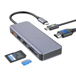 רכזת USB-C 7 ב-1 עם אספקת חשמל 4K HDR 100W 10Gbps USB 3.0 2.0 יציאות נתונים מסוג C