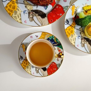 European Luxury Eco-Friendly Modern Luxury <b>Tea</b> <b>Cups</b> and <b>Saucers</b> Bone China Circus Golden Coffee Set Gift Box - Product Image 2