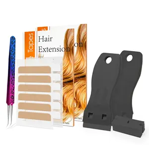 Fita de remoção de extensão de cabelo, venda quente, kit de ferramentas de extensão de cabelo, com fita, pinças, raspadores de remoção e fita de substituição de lado duplo