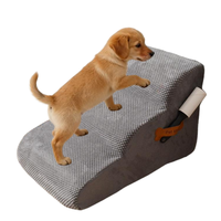 3-Stufige Gebogene Hundetreppe aus Hochdichtem Schaumstoff für Kleine Hunde & Ältere Haustiere, Waschbarer Bezug Vakuumkomprimierte Hunderampe für Sofa