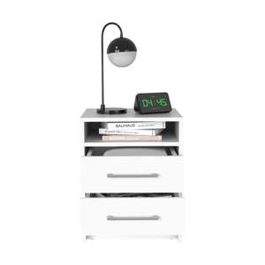 DB Eter Table de chevet en bois massif Top supérieur avec deux tiroirs Meubles de chambre blancs pour le salon - Product Image 2