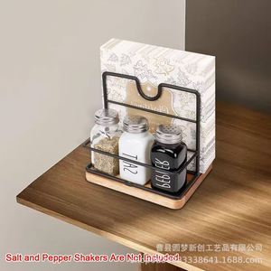 Wooden desktop tissue holder, kitchen countertop <b>spice</b> <b>jar</b> rack, multi-functional dual-purpose tissue and condiment rack - Product Image 2