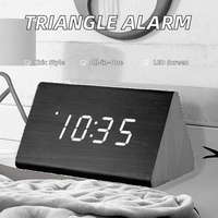 Réveil LED solaire en bois, design moderne et créatif, multifonctionnel, avec thermomètre et calendrier, pour chambre à coucher, contrôle du son et de la lumière