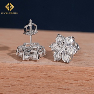 Pendientes de Diamantes Cultivados en Laboratorio con Forma de Racimo de Flores, Corte Brillante Redondo, Joyería Floral Súper Brillante para Mujer - Product Image 2