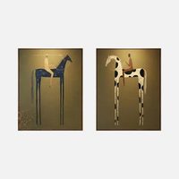 Peinture à l'huile sur toile personnalisée avec portrait encadré de cheval aux longues jambes, art mural vert pour la décoration de salle à manger