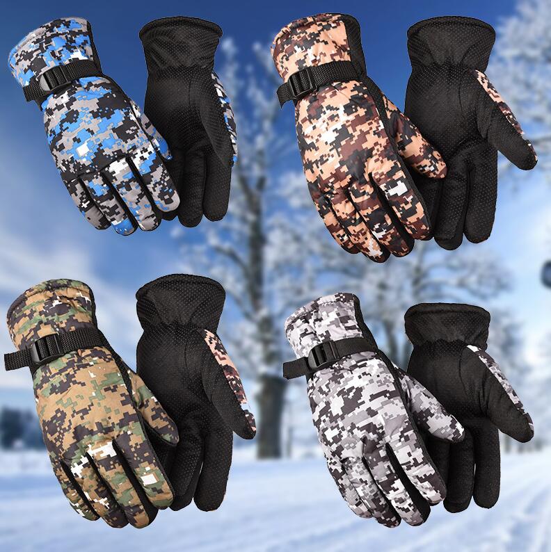 Camouflage Winter Warm Men Split Finger Gloves Silicone Non-slip Windproof Thick Outdoor Sports Cycling Gloves