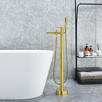 Robinet de baignoire monocommande sur pied en laiton doré brossé avec cartouche céramique pour salle de bain